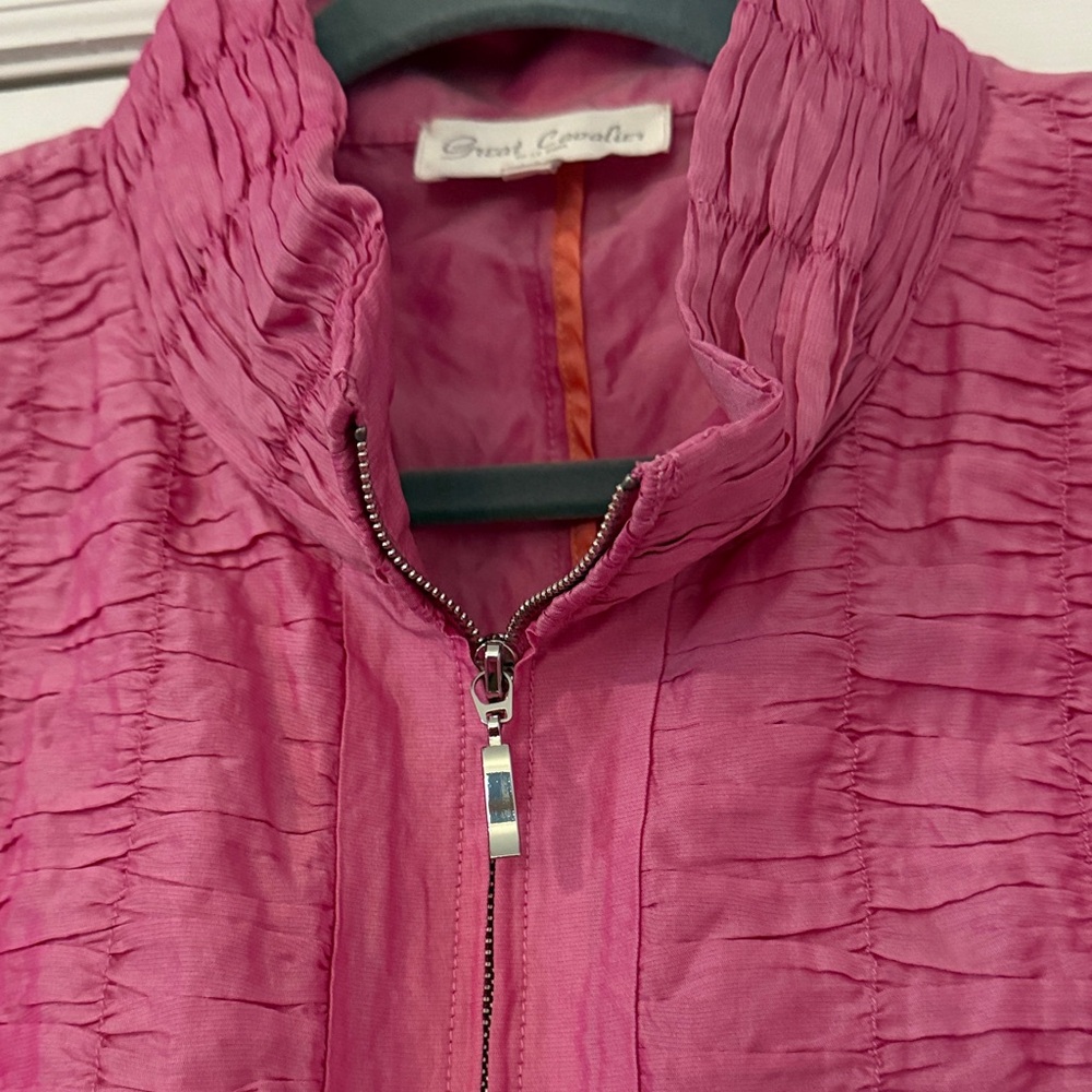 Womens Pink Ruffled Front Zip Jacket - Picture 3 of 4